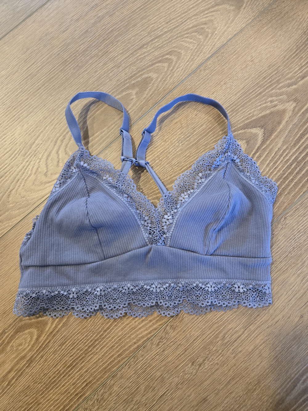 Colsie Lace-Trim Ribbed Bralette - Dusty Blue